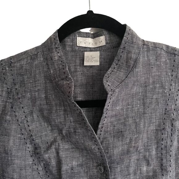 TWEEDS Blue Button Front Linen Shirt Blouse Top S - Picture 4 of 9
